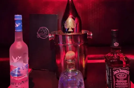 Premium bottle service setup at a Palomino VIP table