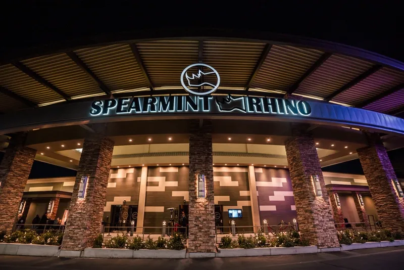 Spearmint Rhino Las Vegas exterior and entrance at night