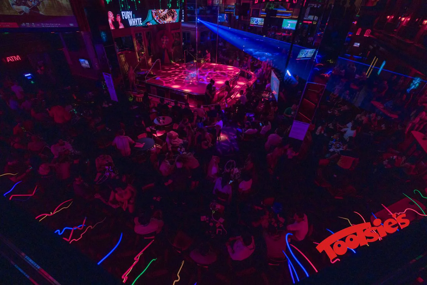 Overhead view of the main room and stage at Tootsie's Cabaret