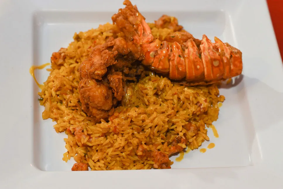 Seafood rice dish with lobster tail at Tootsie's Cabaret