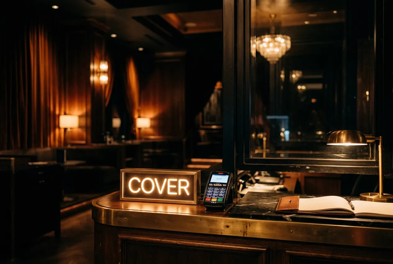 A cover charge desk with a card terminal